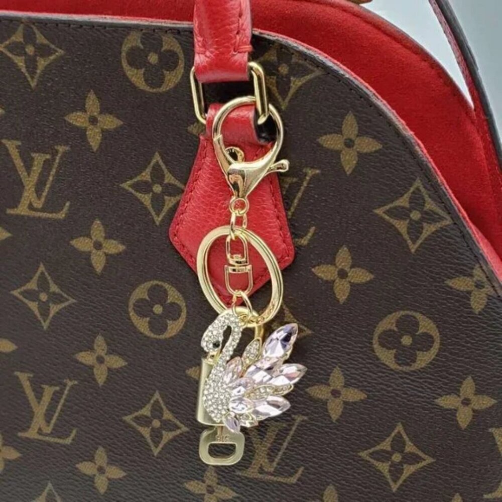 Louis Vuitton Gold Padlock Key 🔒 Authentic LV Charm + Unbranded Swan Keychain - Picture 7 of 8